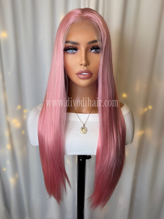 Pink-Futura Fiber-(13x6) Lace Front Wig-DH204