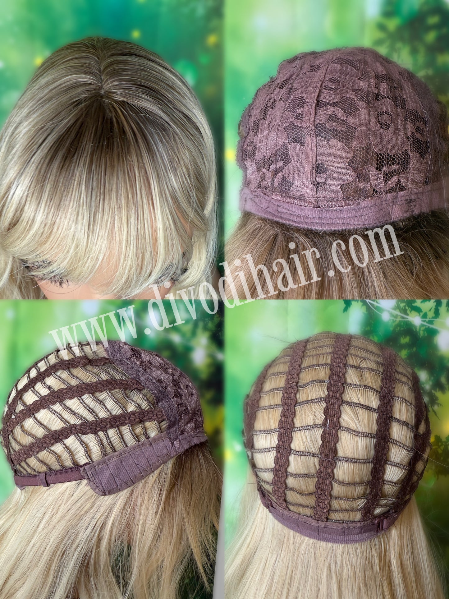 Ombre Blonde Wavy Wig with Bangs-DH340