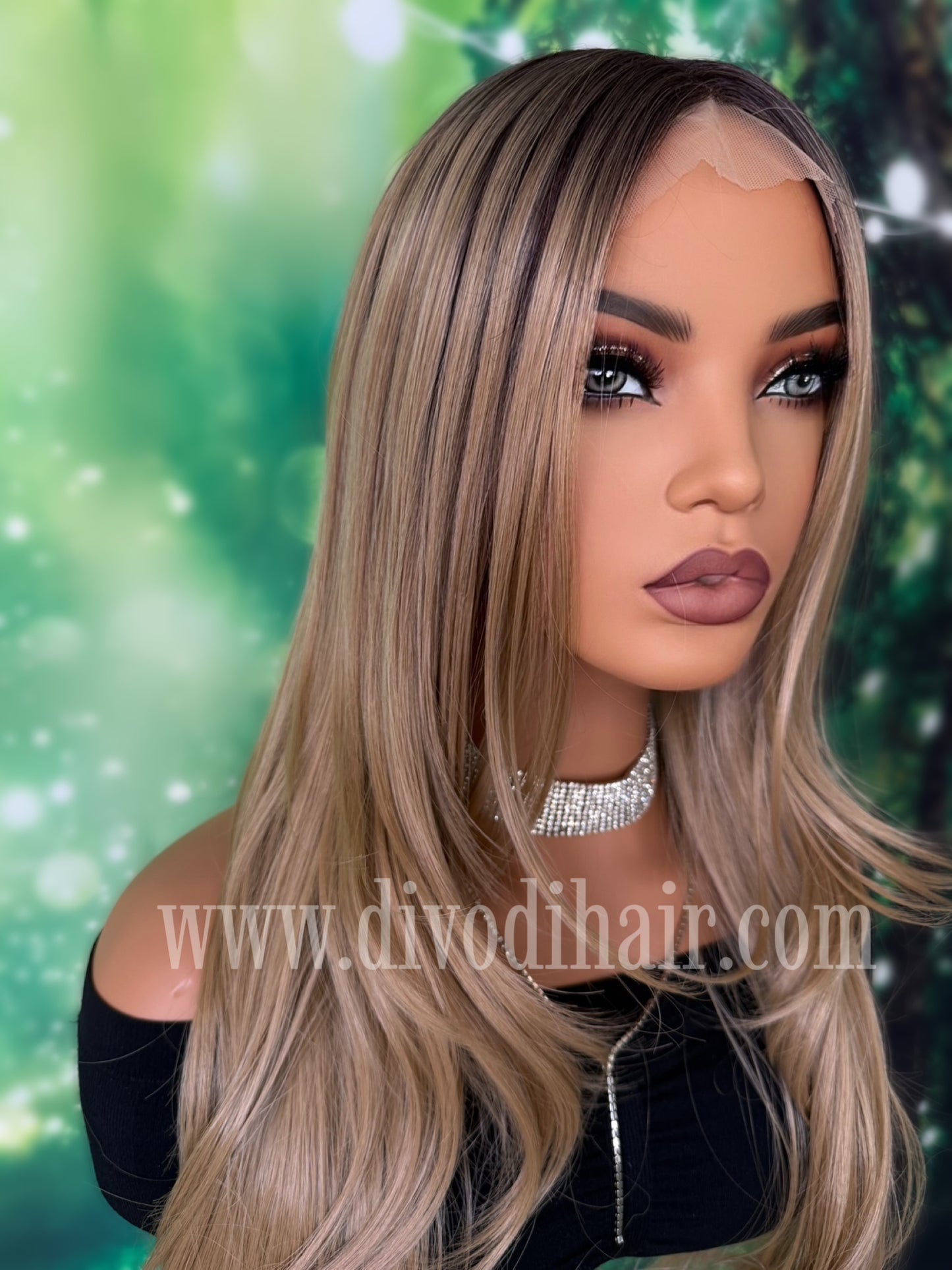 Long Layered Rooted Dark Blonde Wig-Futura Fiber-(13x3) Lace Front-DH322