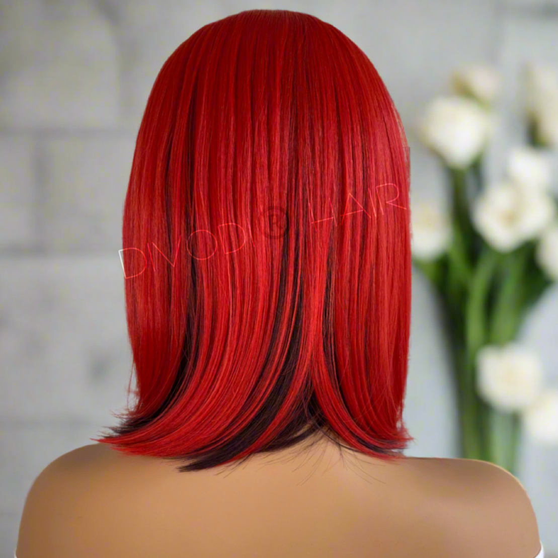 Cherie-Red/Black Futura Fiber T-Part Lace Front Wig