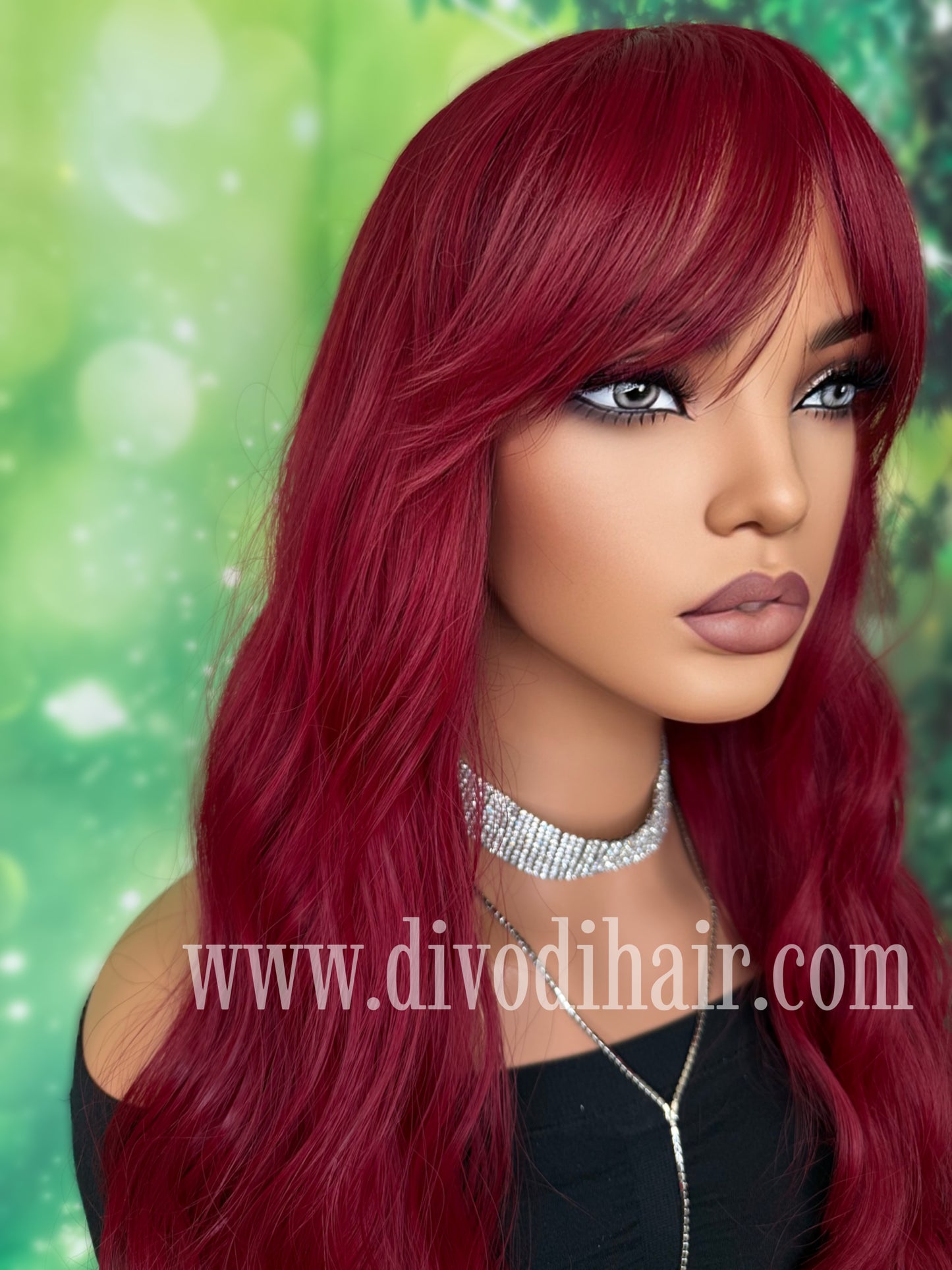 Deep Red Wig with Bangs-DH323