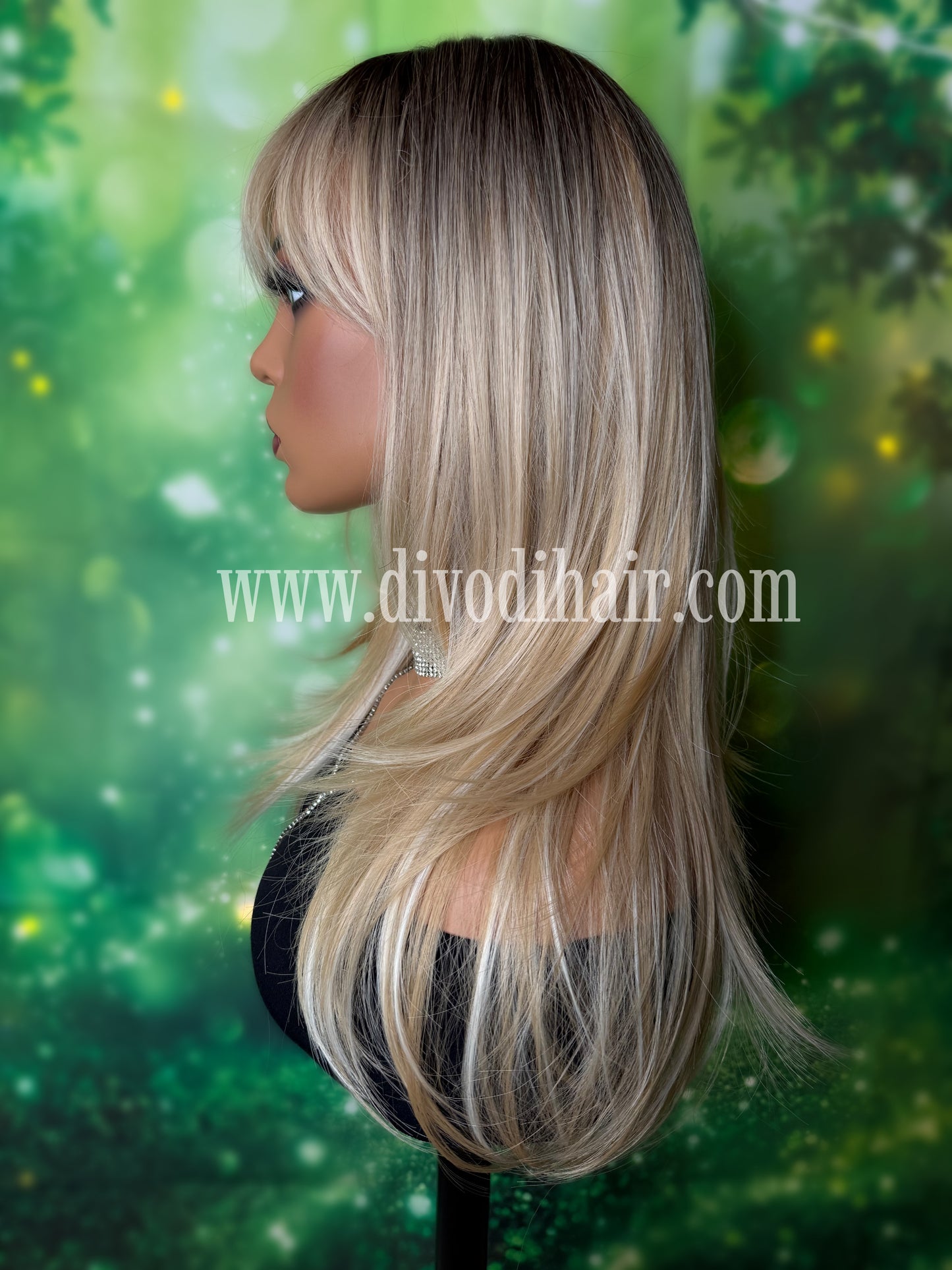 Ombre Blonde Wig with Bangs-DH341