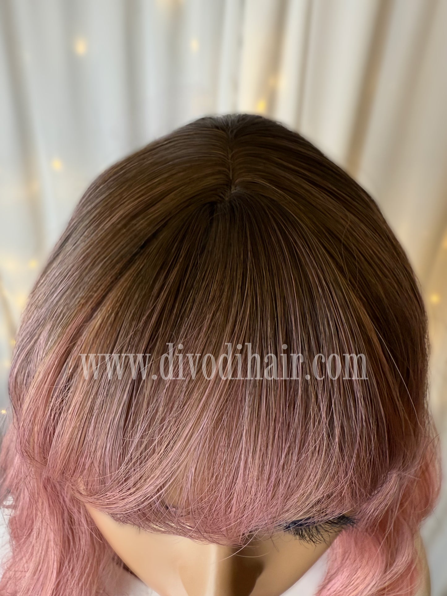 May-Ombre Pink with Bangs Non-Lace Wig