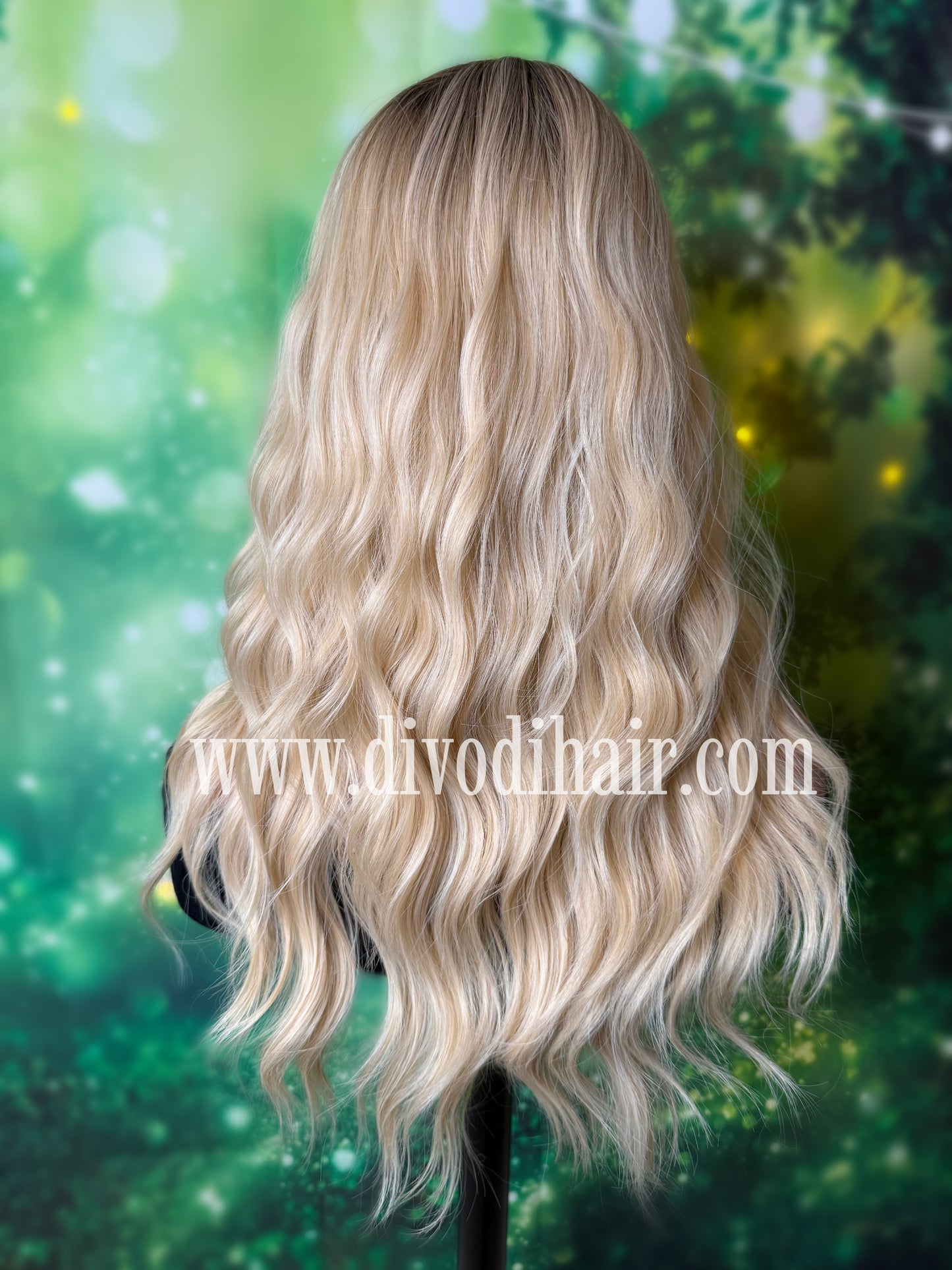 Ombre Blonde Wavy Wig with Bangs-DH340