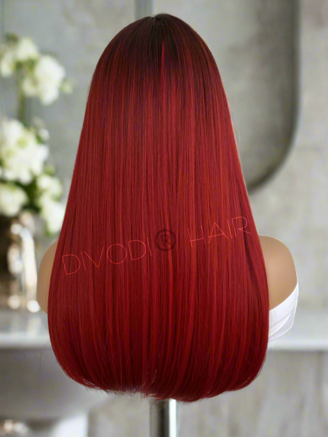 Alexia-Red-with Bangs-Non-Lace Wig