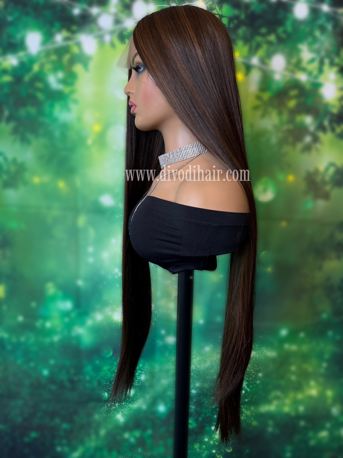 30-Inch Brown Wig with Subtle Highlights -Futura Fiber - 150% Density - DH315