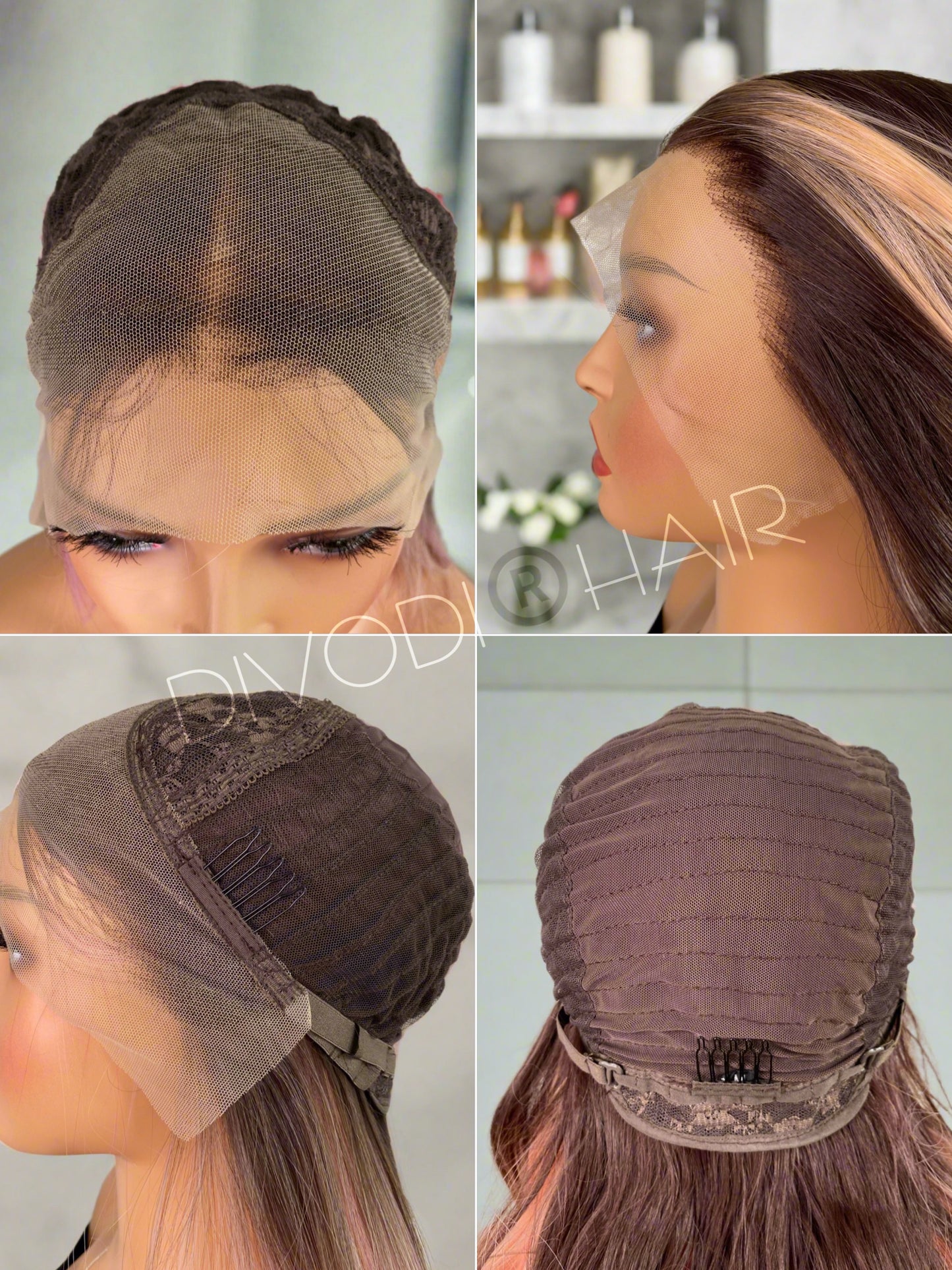 Coralie-Ombre Coral Pink/Brown Blend Futura Fiber (13x4) Lace Front Wig