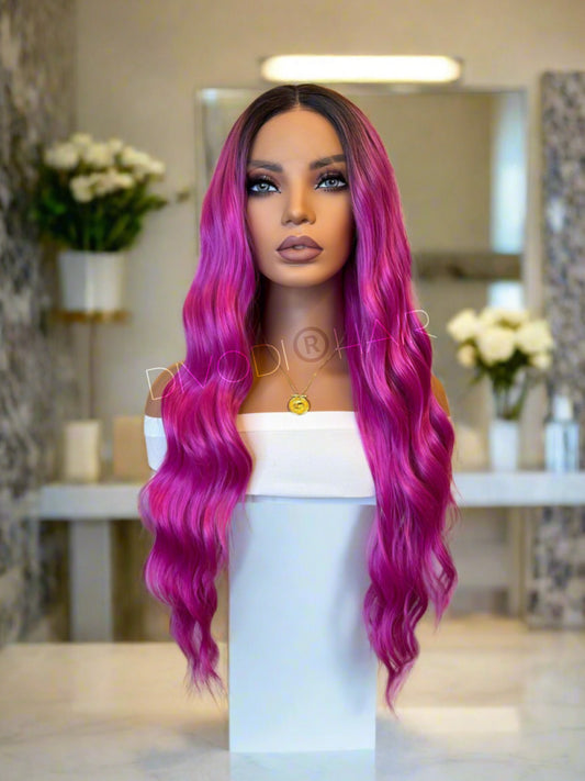 Rose-Ombre Fuchsia Futura Fiber (13x3) Lace Front Wig