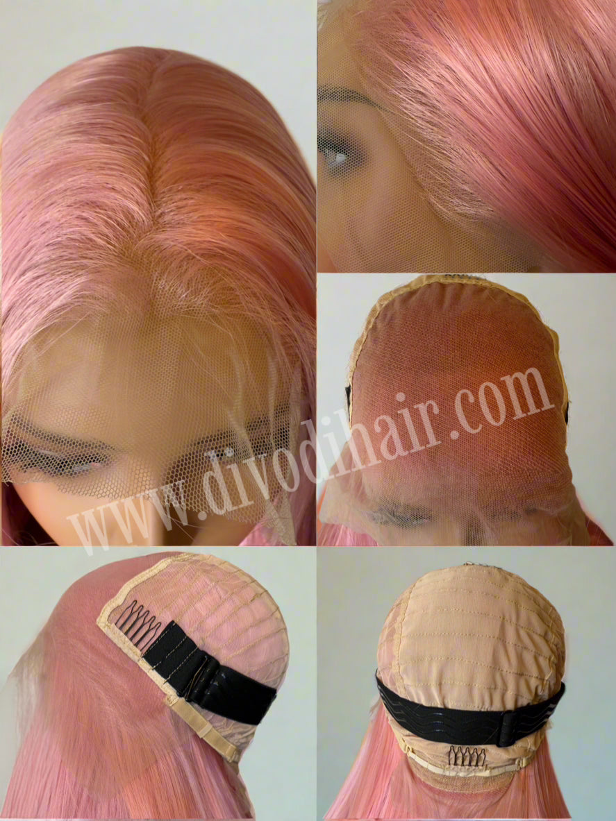 Pink-Futura Fiber-(13x6) Lace Front Wig-DH204