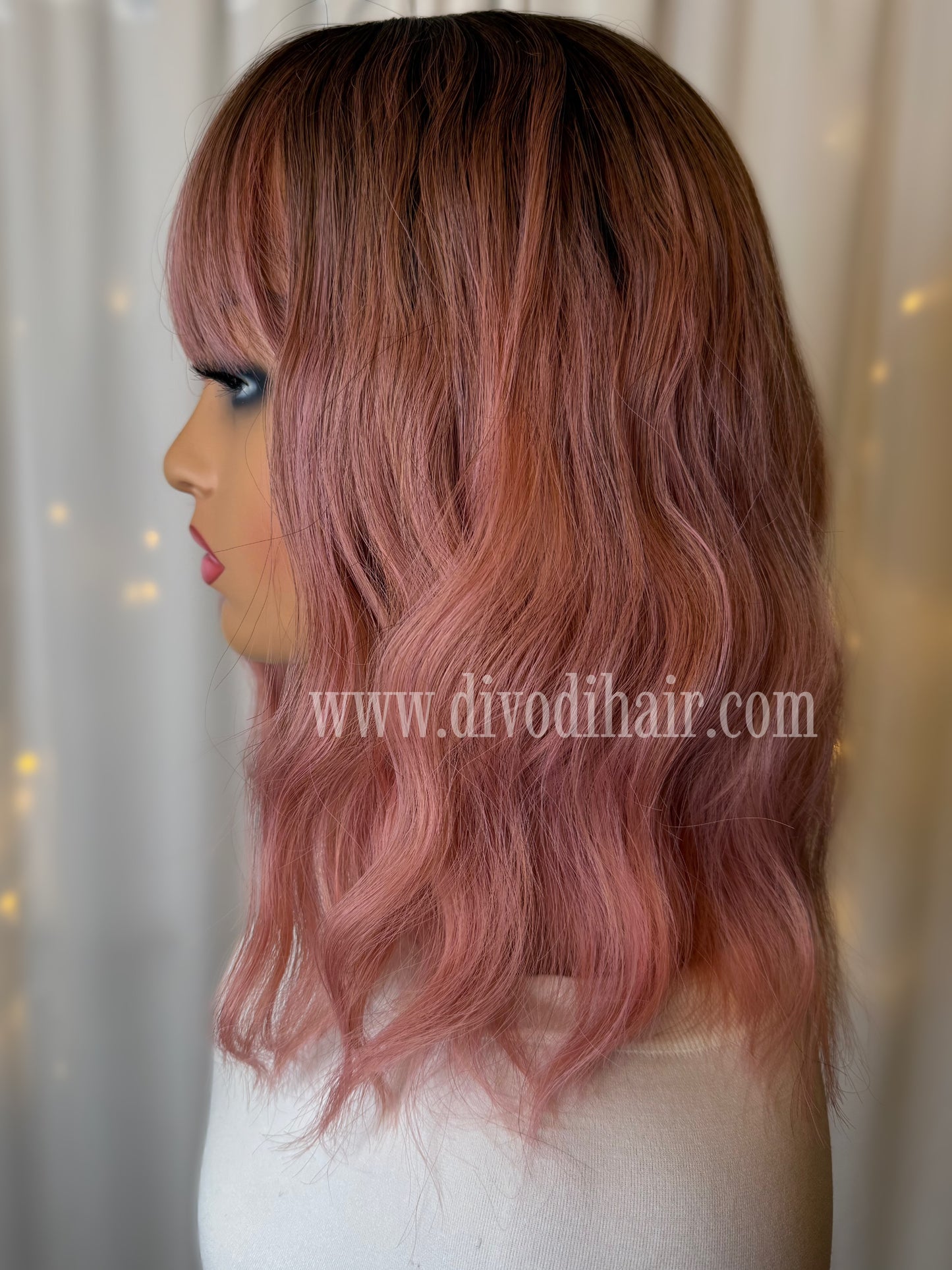 May-Ombre Pink with Bangs Non-Lace Wig