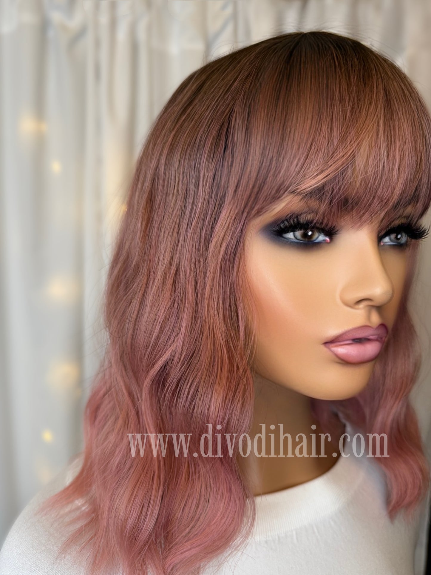 May-Ombre Pink with Bangs Non-Lace Wig