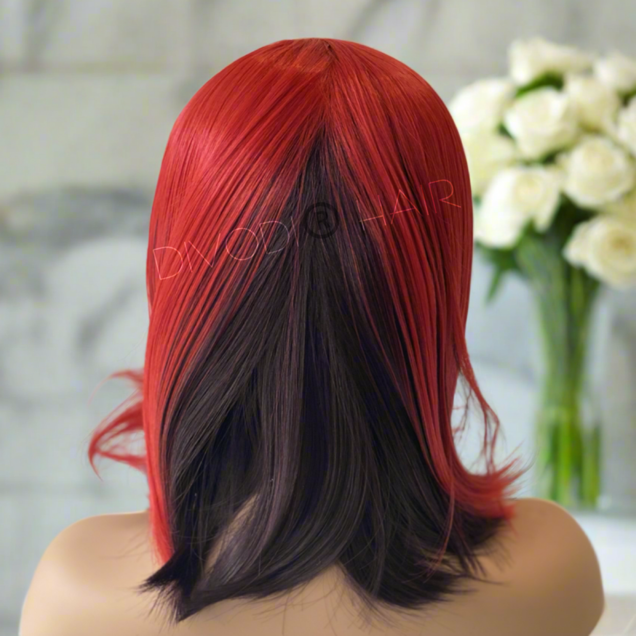 Cherie-Red/Black Futura Fiber T-Part Lace Front Wig