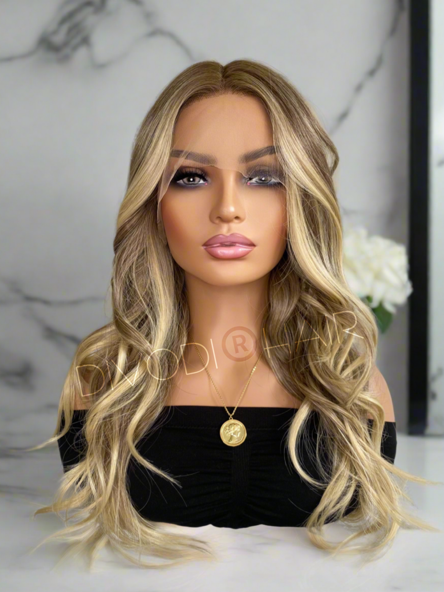 Kay-Dark Blonde/Highlights Futura Fiber T-Part Lace Front Wig