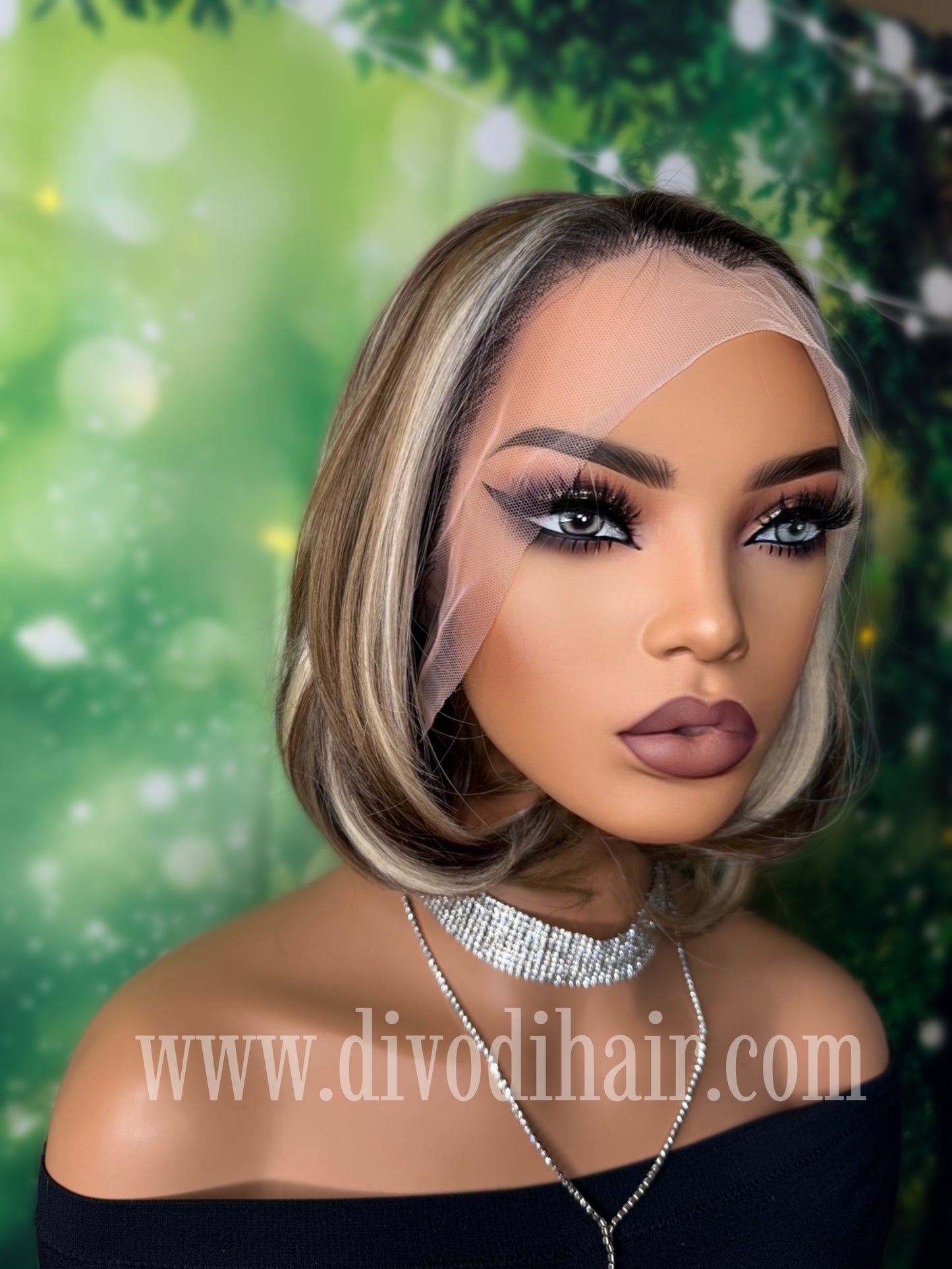 Rooted Brown Wig & Highlights – Heat Resistant Synthetic Fiber-DH342