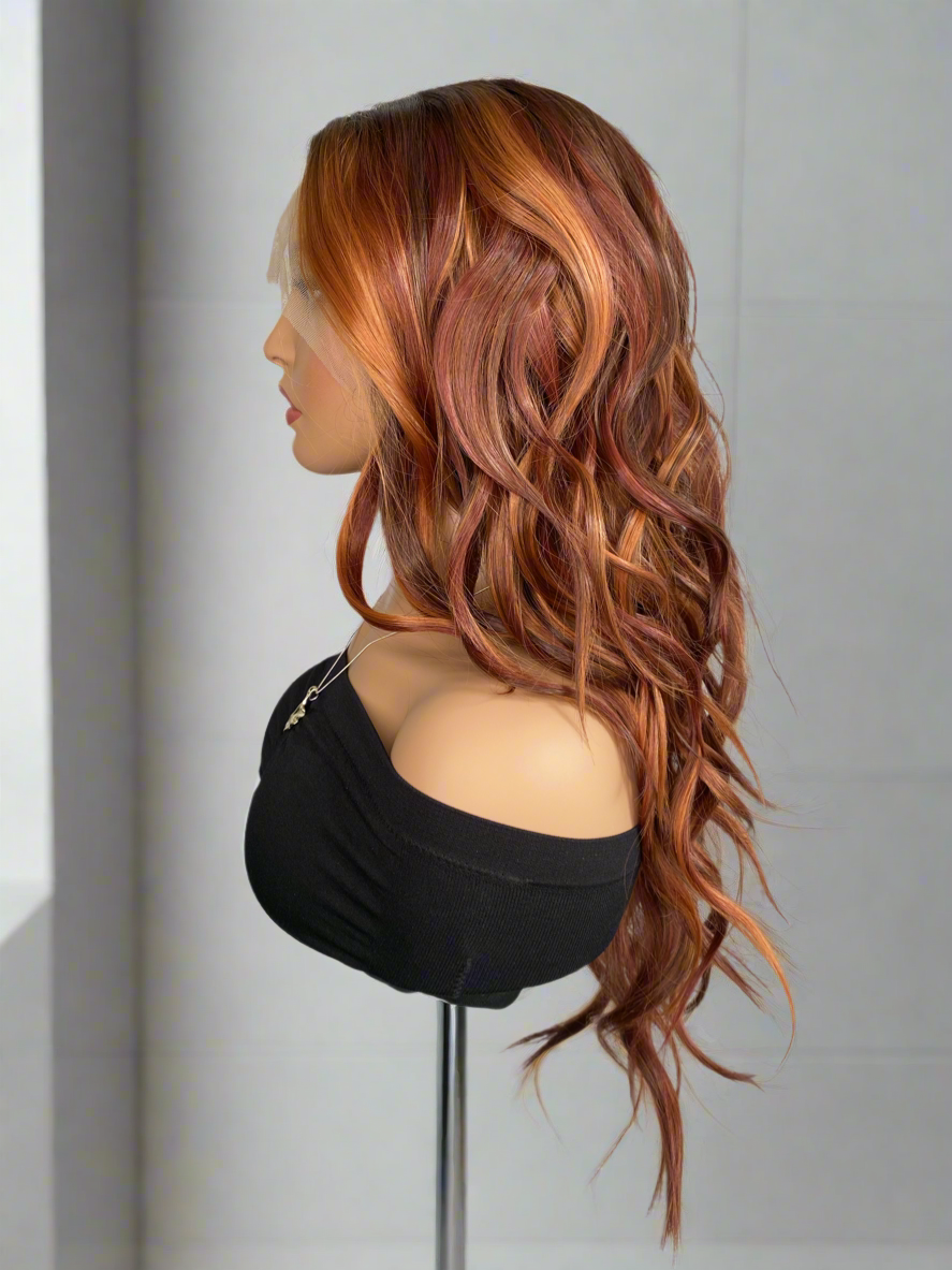Raquel-Ombre Auburn Red Futura Fiber T-Part Lace Front Wig
