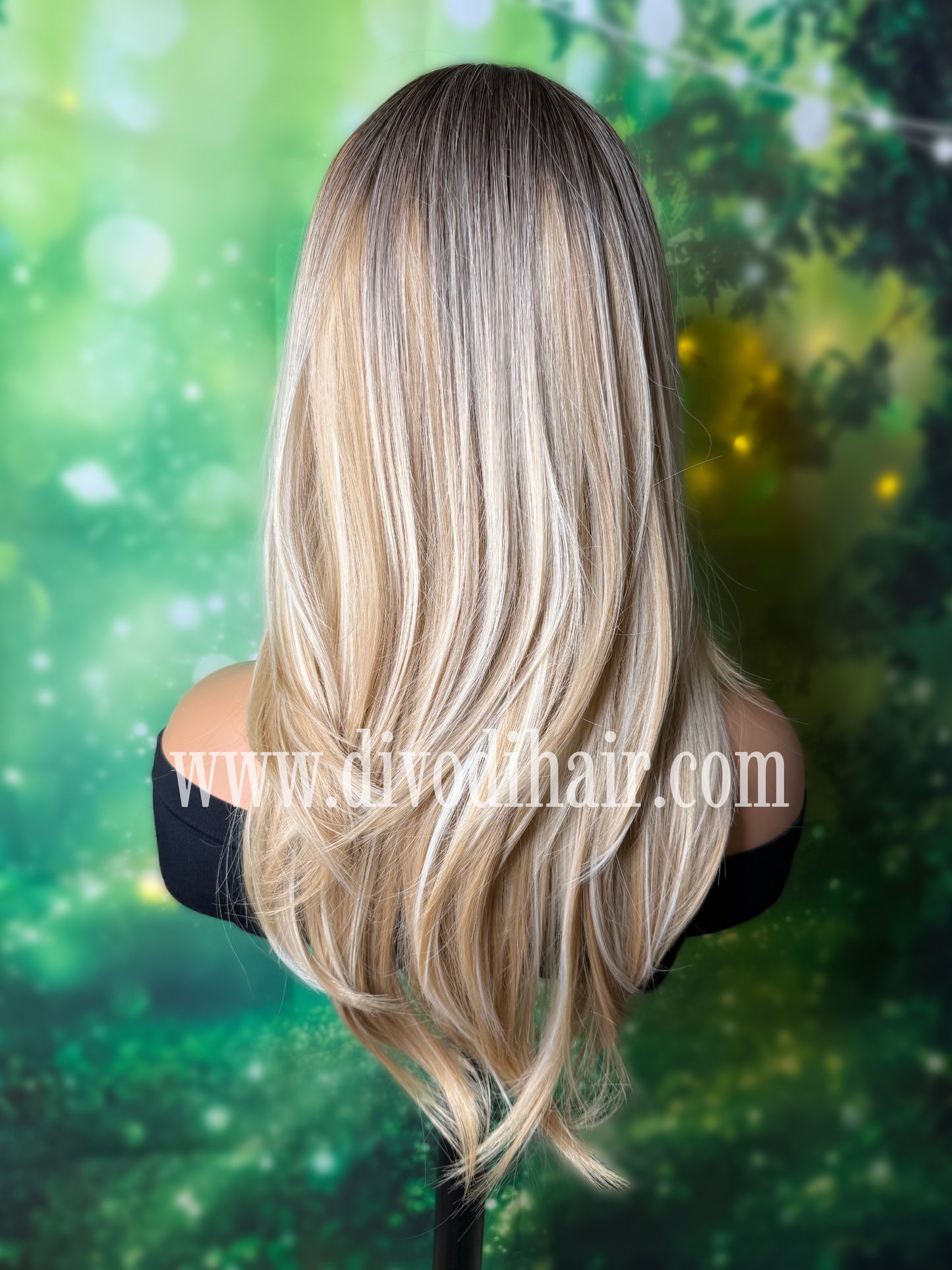 Ombre Blonde Wig with Bangs-DH341