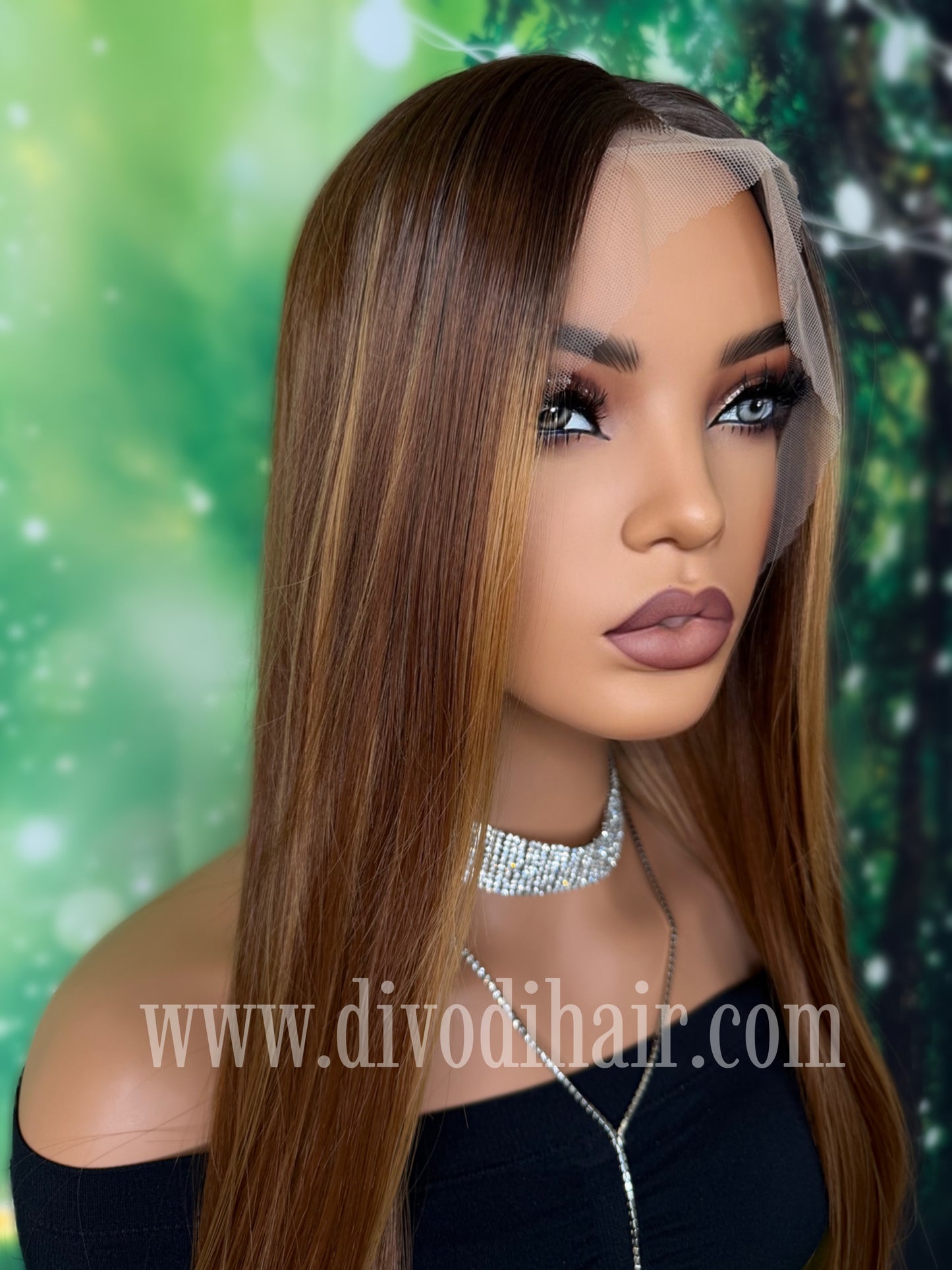 Long Brown Rooted Wig with Highlights-(13x3) Lace Front-DH328