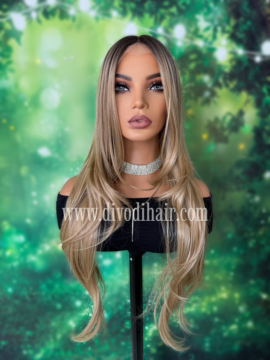 Long Layered Rooted Dark Blonde Wig-Futura Fiber-(13x3) Lace Front-DH322