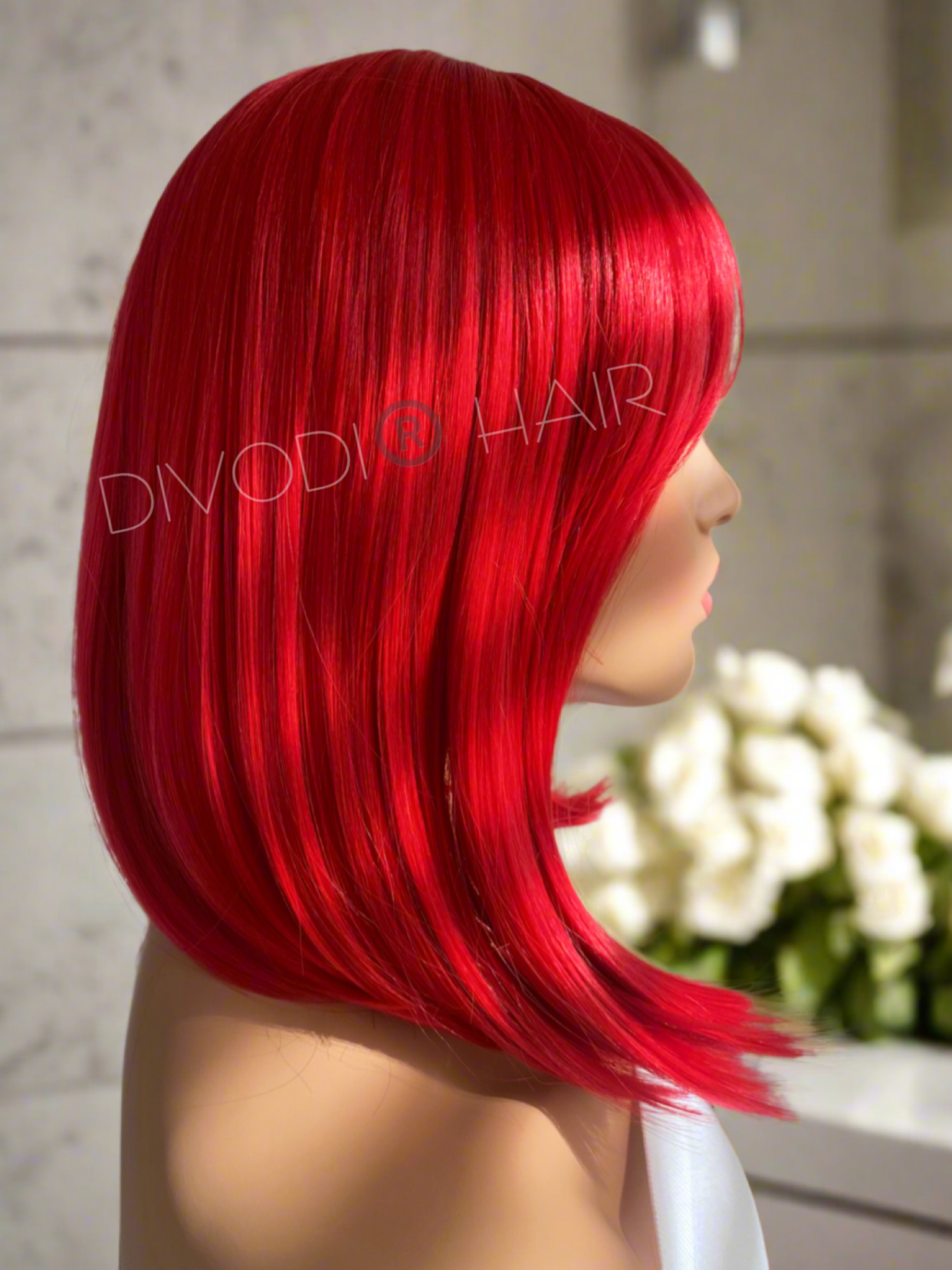 Ruby-Red with Bangs Non-Lace Wig