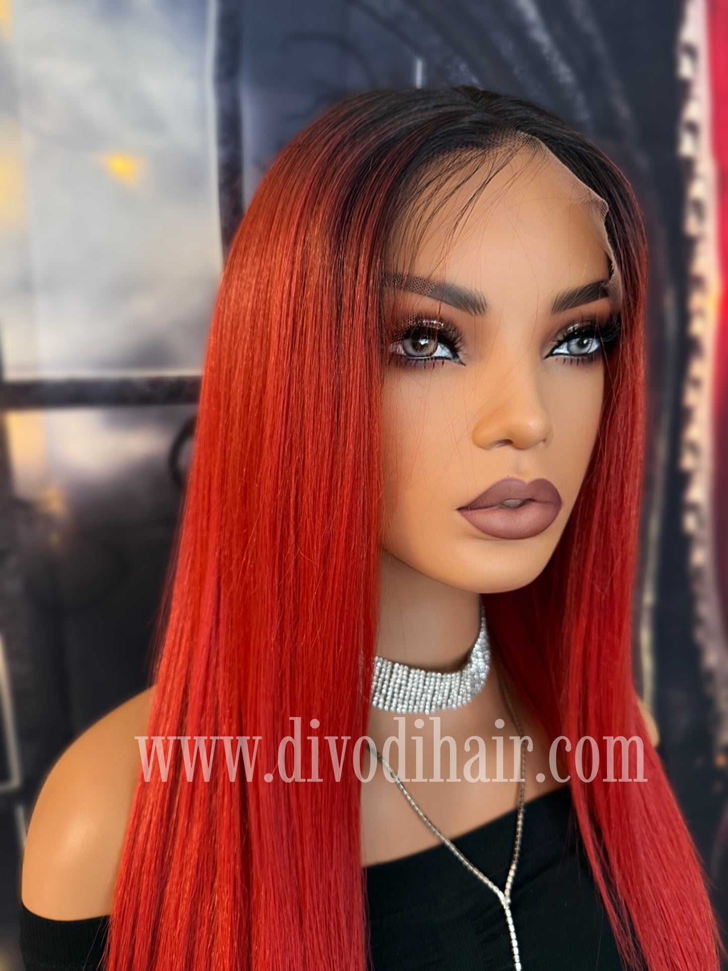 Rooted Red-T-Part Lace Front Wig-DH348