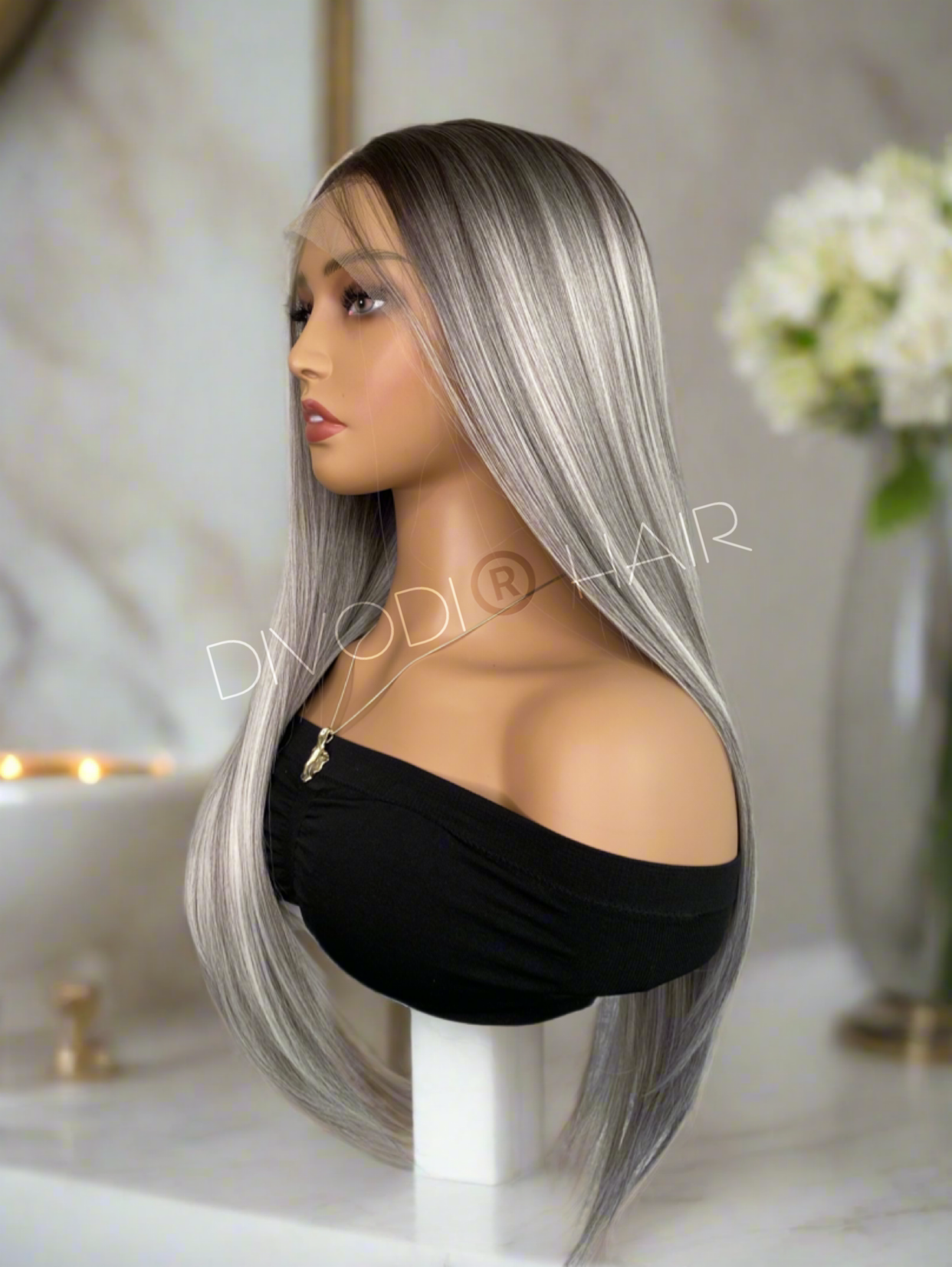 Silvie-Ombre Silver Gray Futura Fiber (13x4) Lace Front Wig