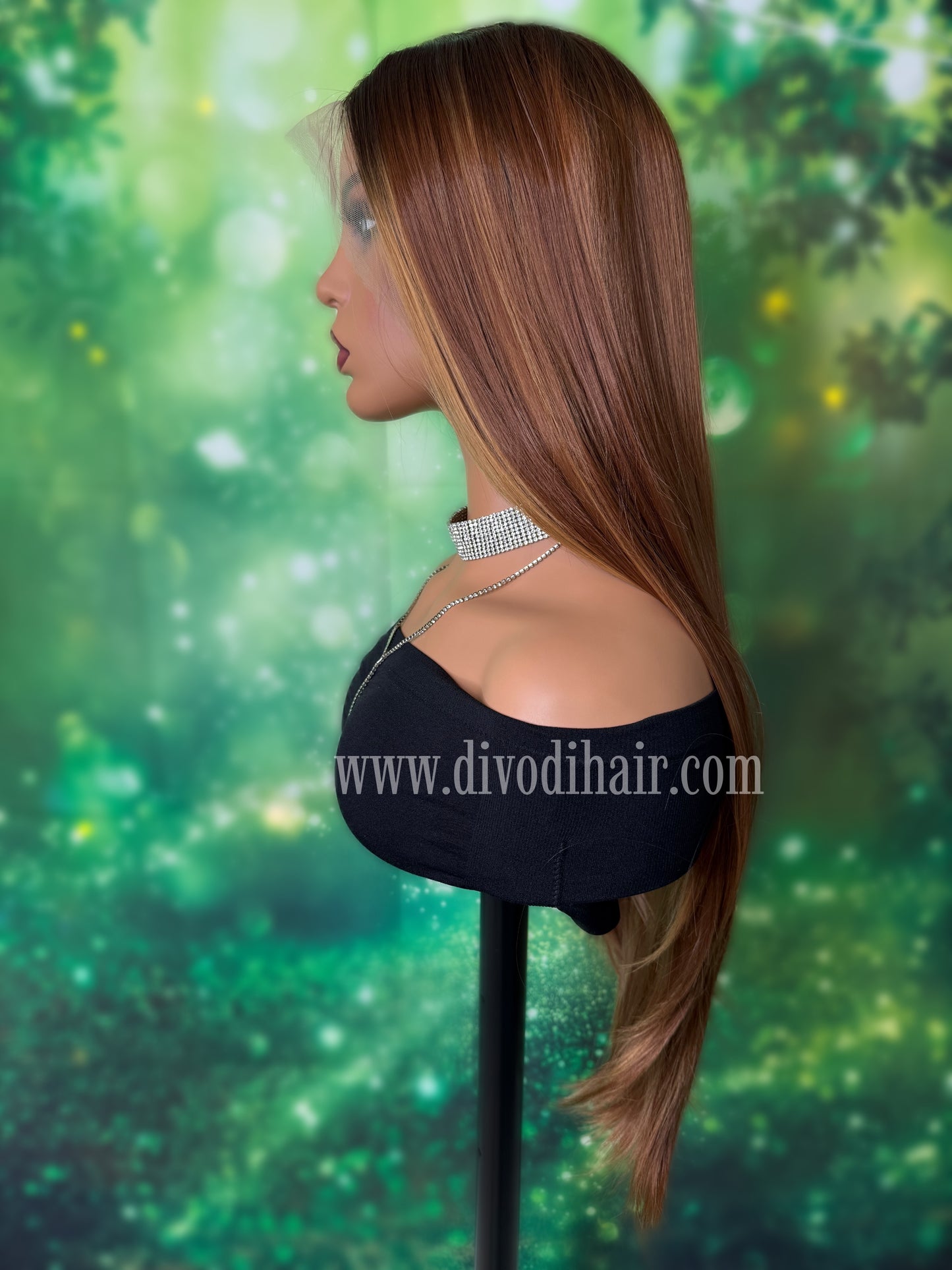 Long Brown Rooted Wig with Highlights-(13x3) Lace Front-DH328