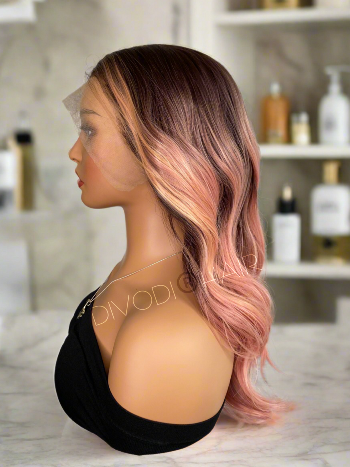 Coralie-Ombre Coral Pink/Brown Blend Futura Fiber (13x4) Lace Front Wig