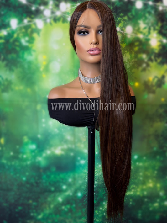 30-Inch Brown Wig with Subtle Highlights -Futura Fiber - 150% Density - DH315