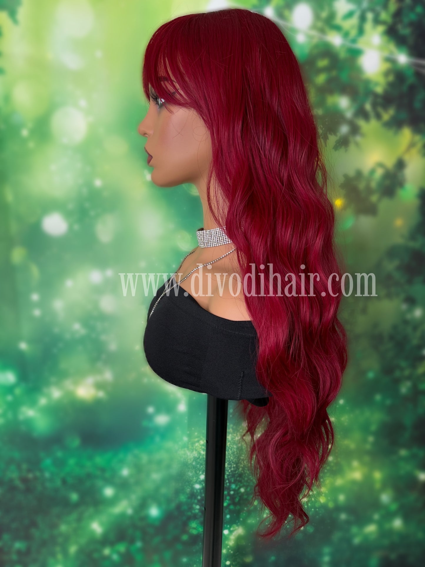 Deep Red Wig with Bangs-DH323