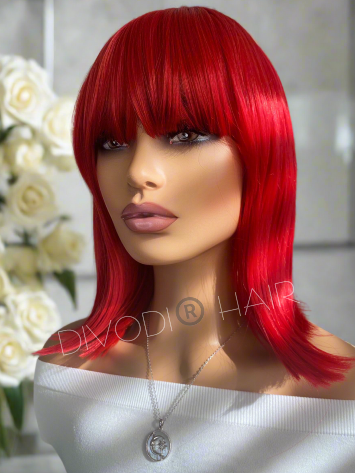 Ruby-Red with Bangs Non-Lace Wig