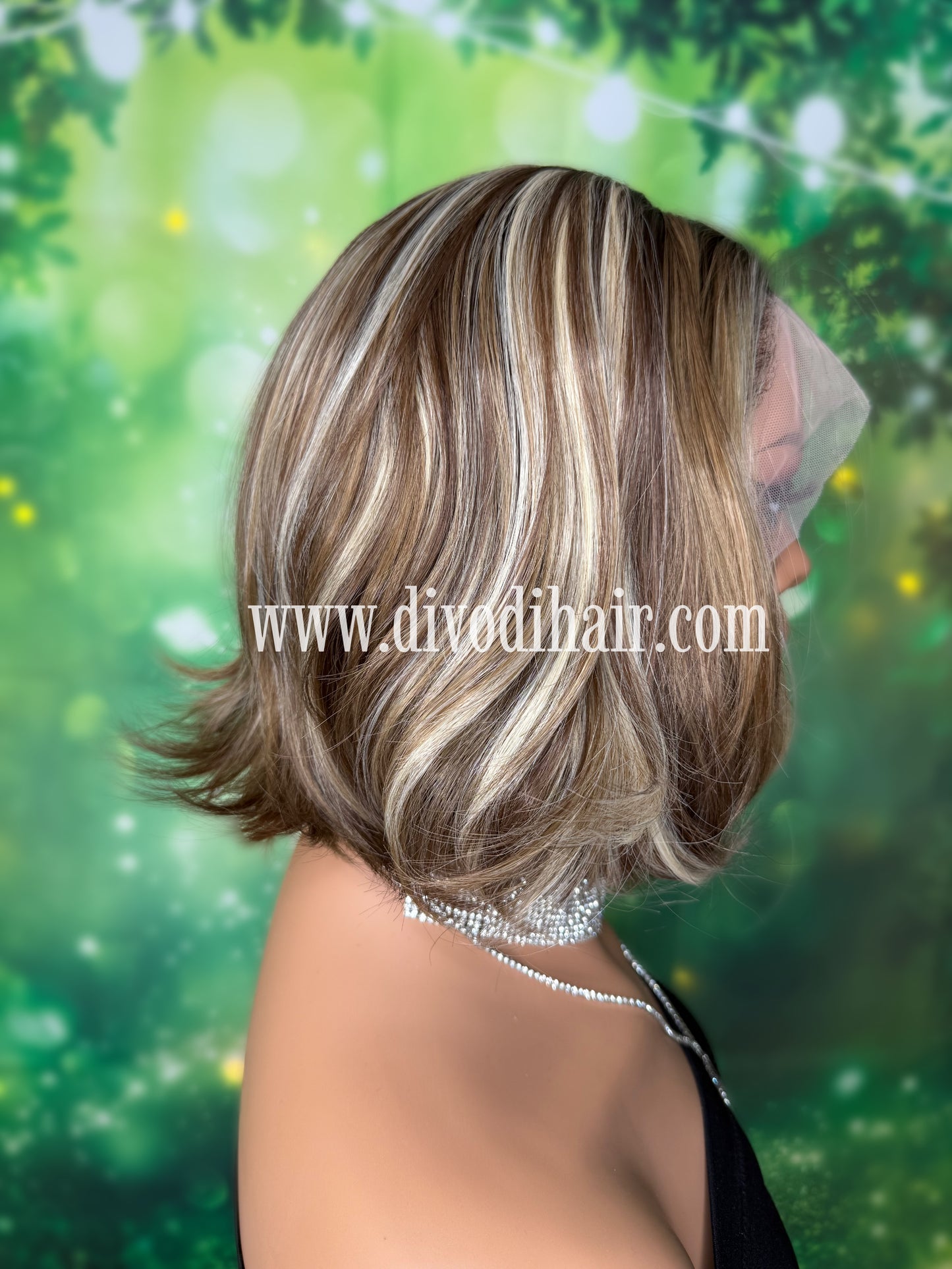 Rooted Brown Wig & Highlights – Heat Resistant Synthetic Fiber-DH342