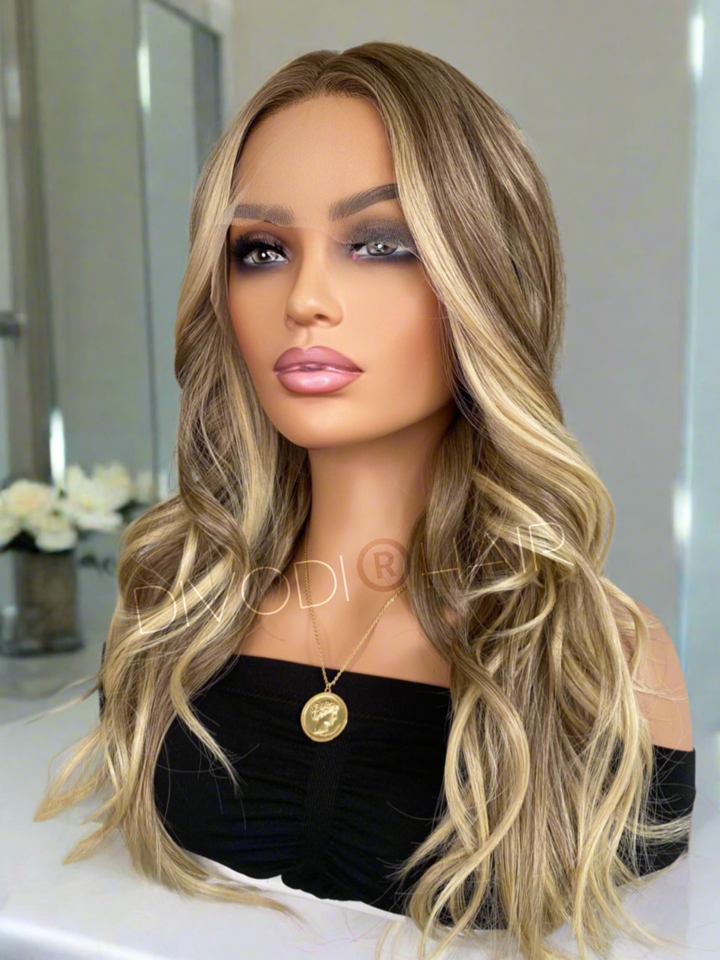 Kay-Dark Blonde/Highlights Futura Fiber T-Part Lace Front Wig