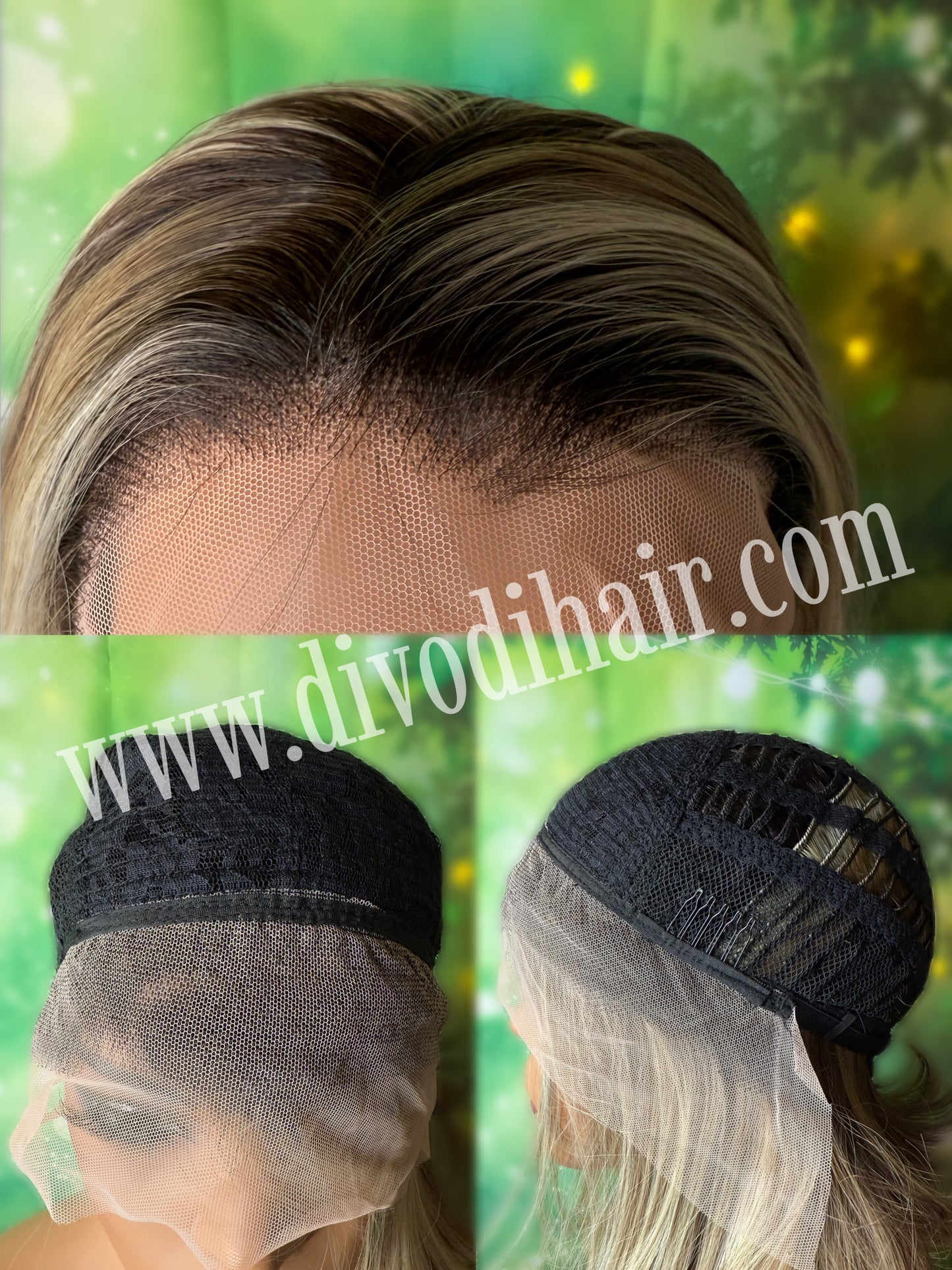 Rooted Brown Wig & Highlights – Heat Resistant Synthetic Fiber-DH342