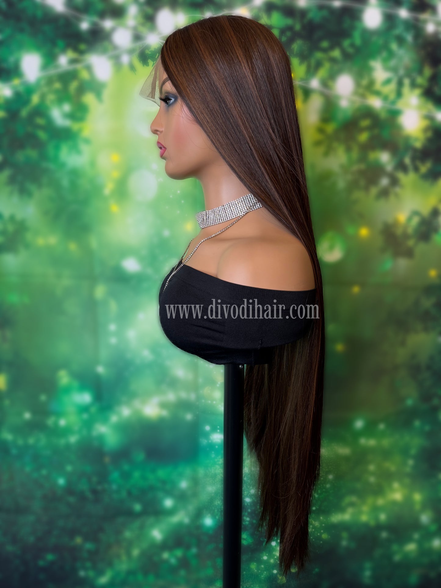 30-Inch Brown Wig with Subtle Highlights -Futura Fiber - 150% Density - DH315