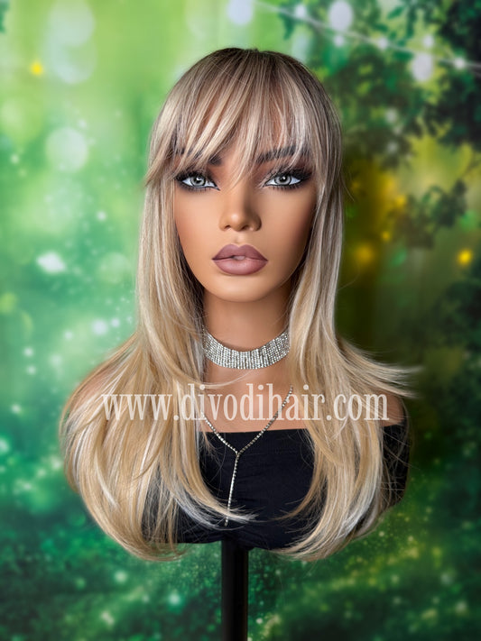 Ombre Blonde Wig with Bangs-DH341