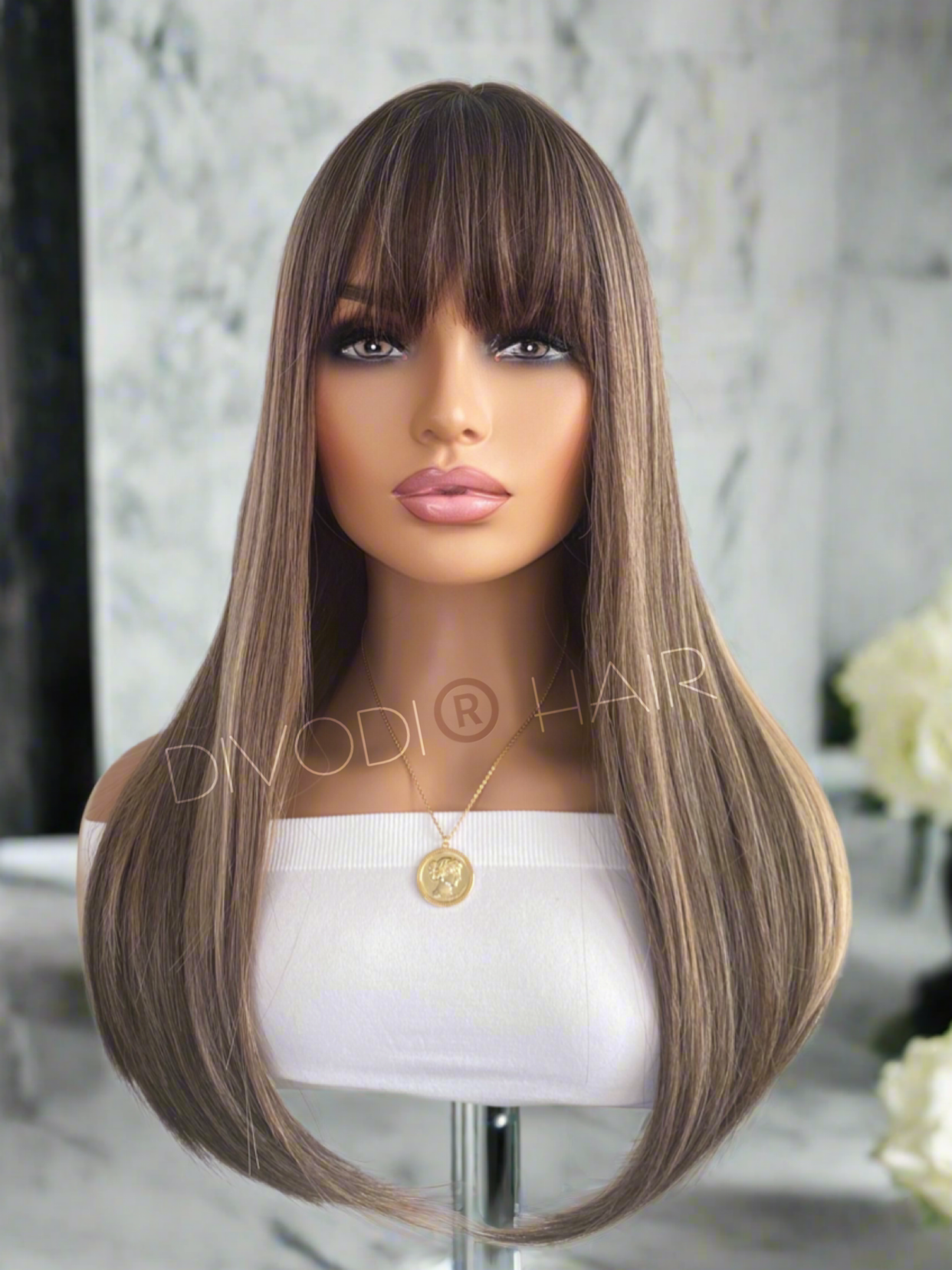 Tanya-Ombre Brown with Bangs Non-Lace Wig