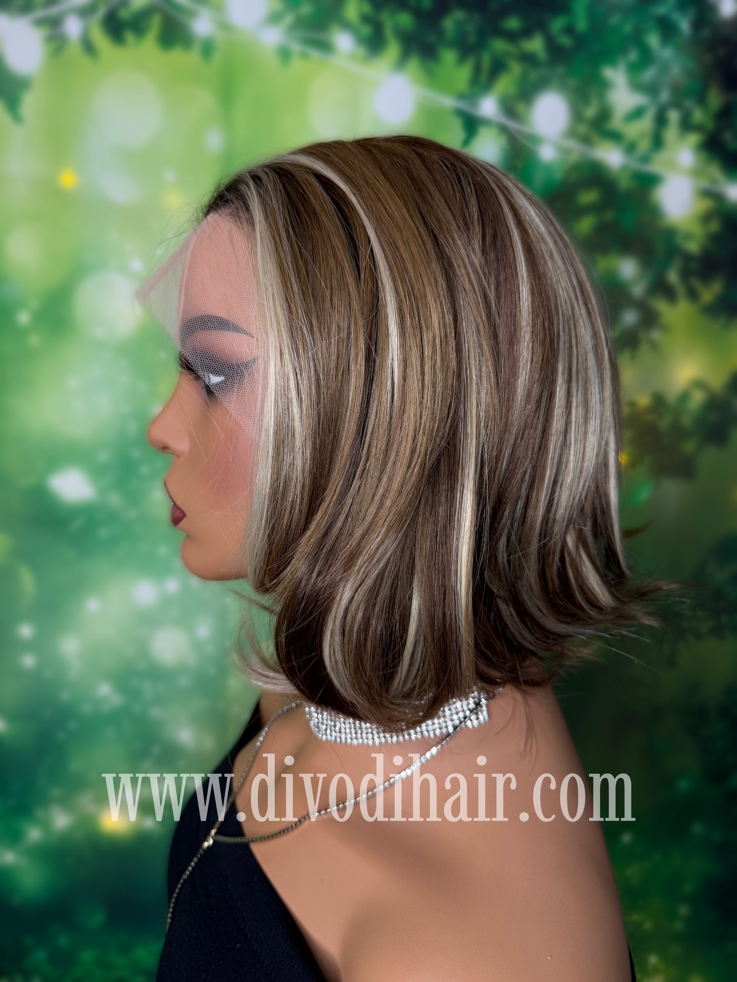 Rooted Brown Wig & Highlights – Heat Resistant Synthetic Fiber-DH342