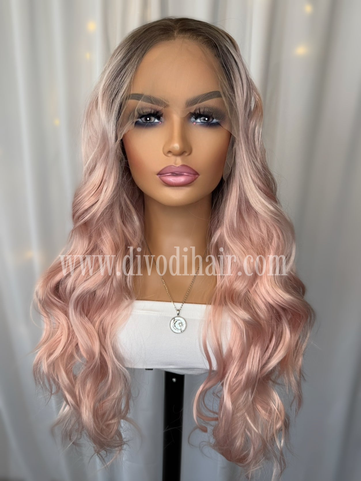 Rooted Pink Lace Front Wig – 28"-DH300