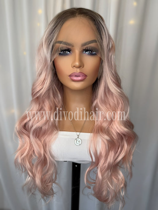Rooted Pink Lace Front Wig – 28"-DH300