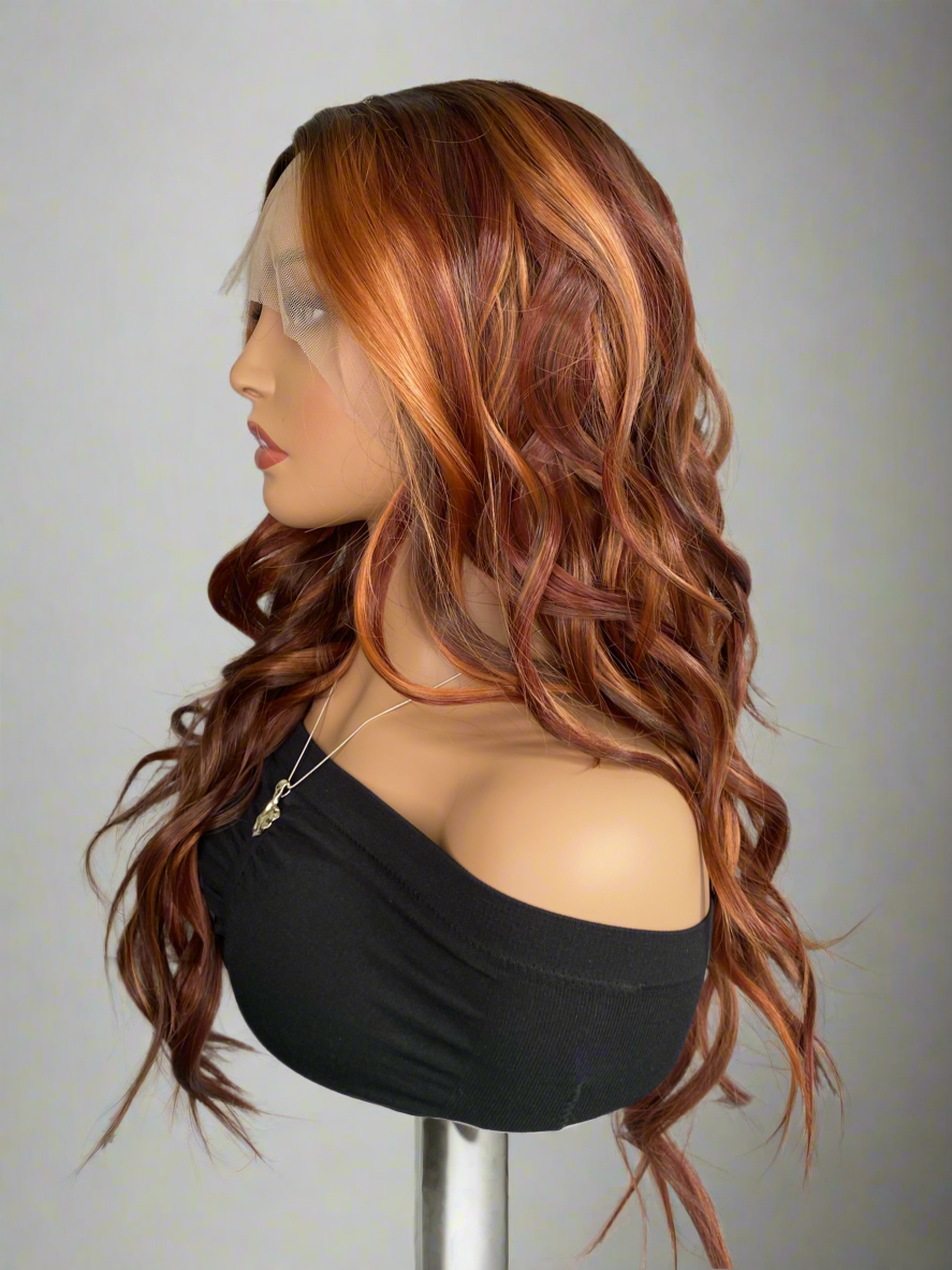 Raquel-Ombre Auburn Red Futura Fiber T-Part Lace Front Wig