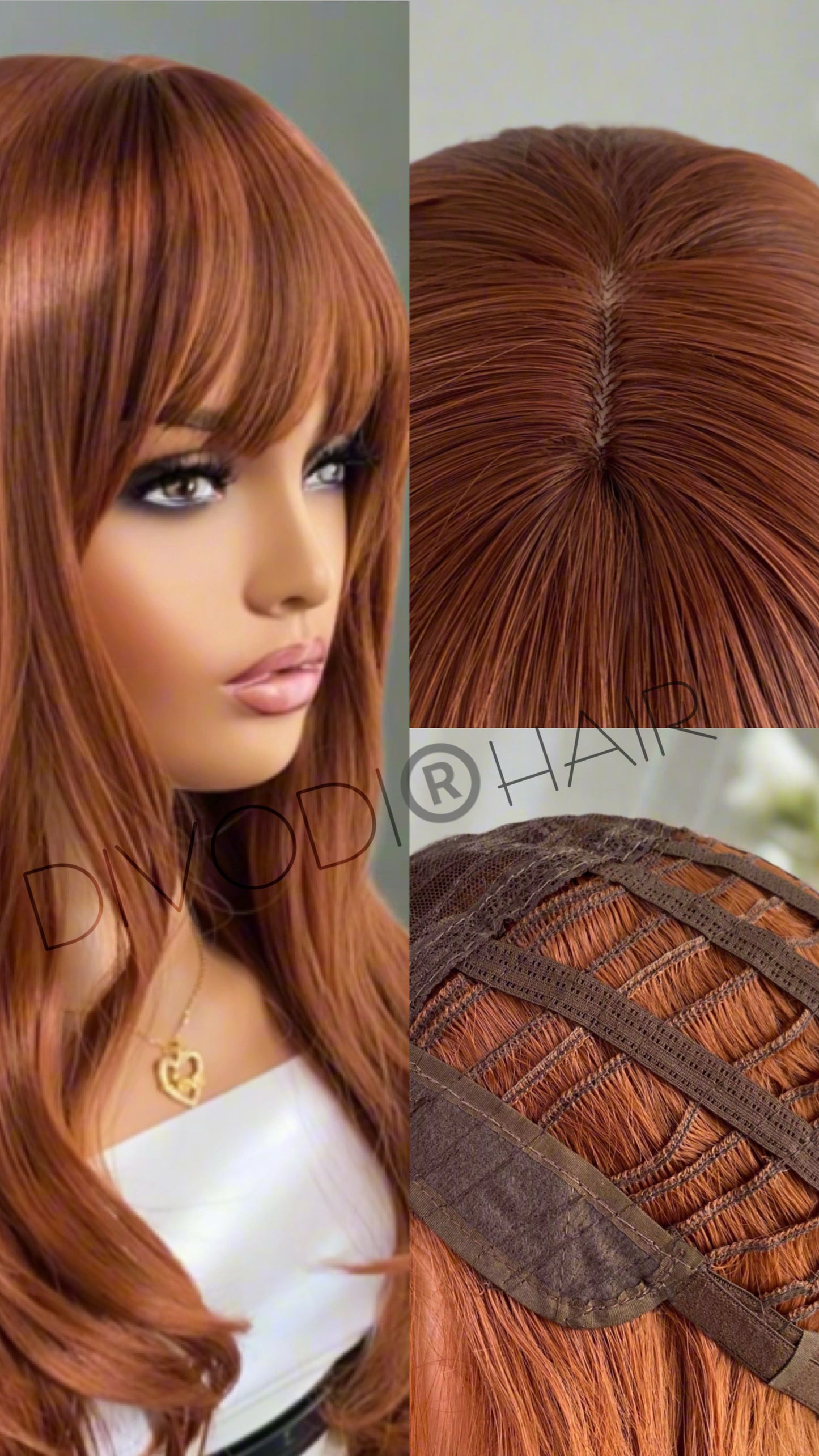 Amber-Brownish/Red-with Bangs-Non-Lace Wig