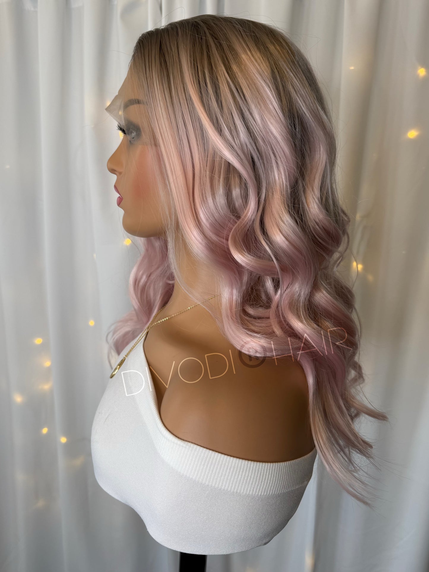 Beth-Ombre Pink Shiny-T-Part Lace Front Wig