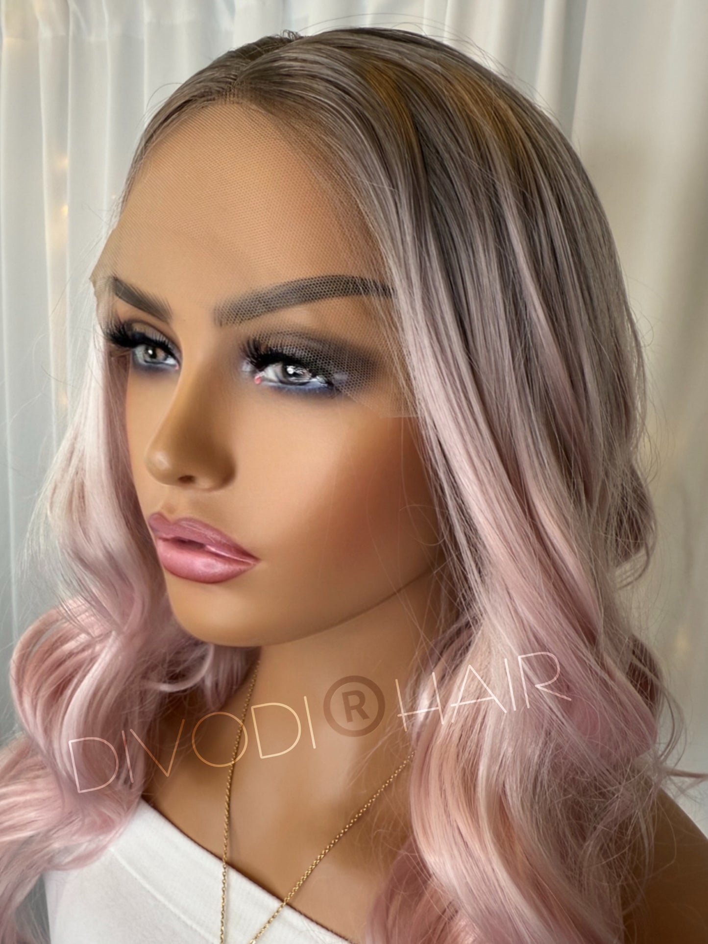 Beth-Ombre Pink Shiny-T-Part Lace Front Wig