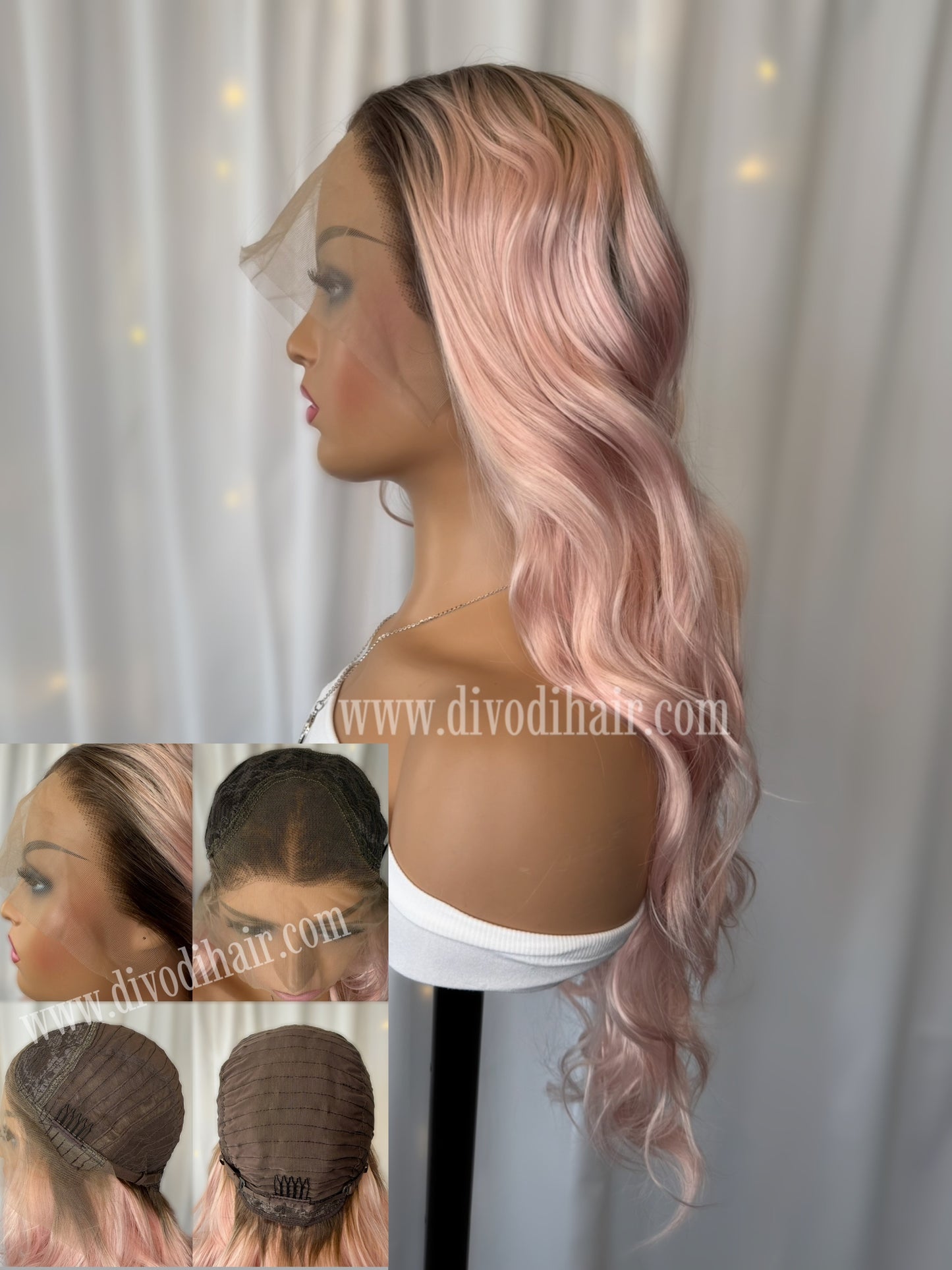 Rooted Pink Lace Front Wig – 28"-DH300
