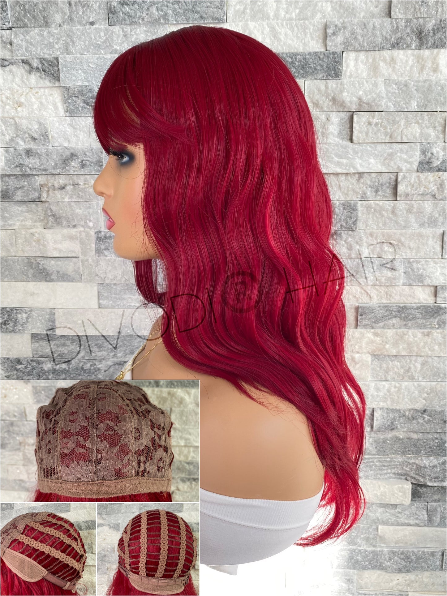 Valentina-Wine Red with Bangs Non-Lace Wig