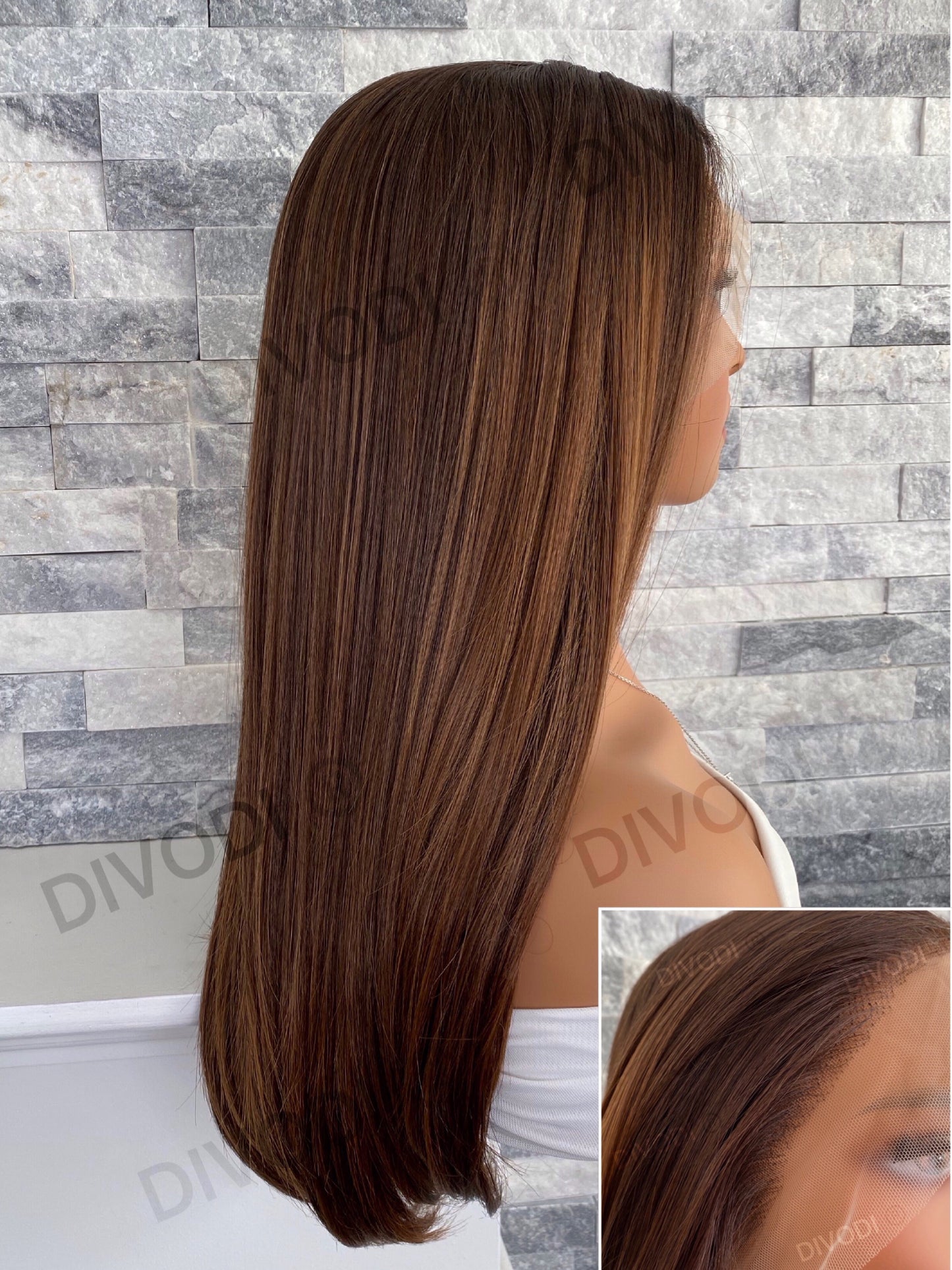 Sienna-Brown/Highlights Futura Fiber (13"x 3") Lace Front Wig