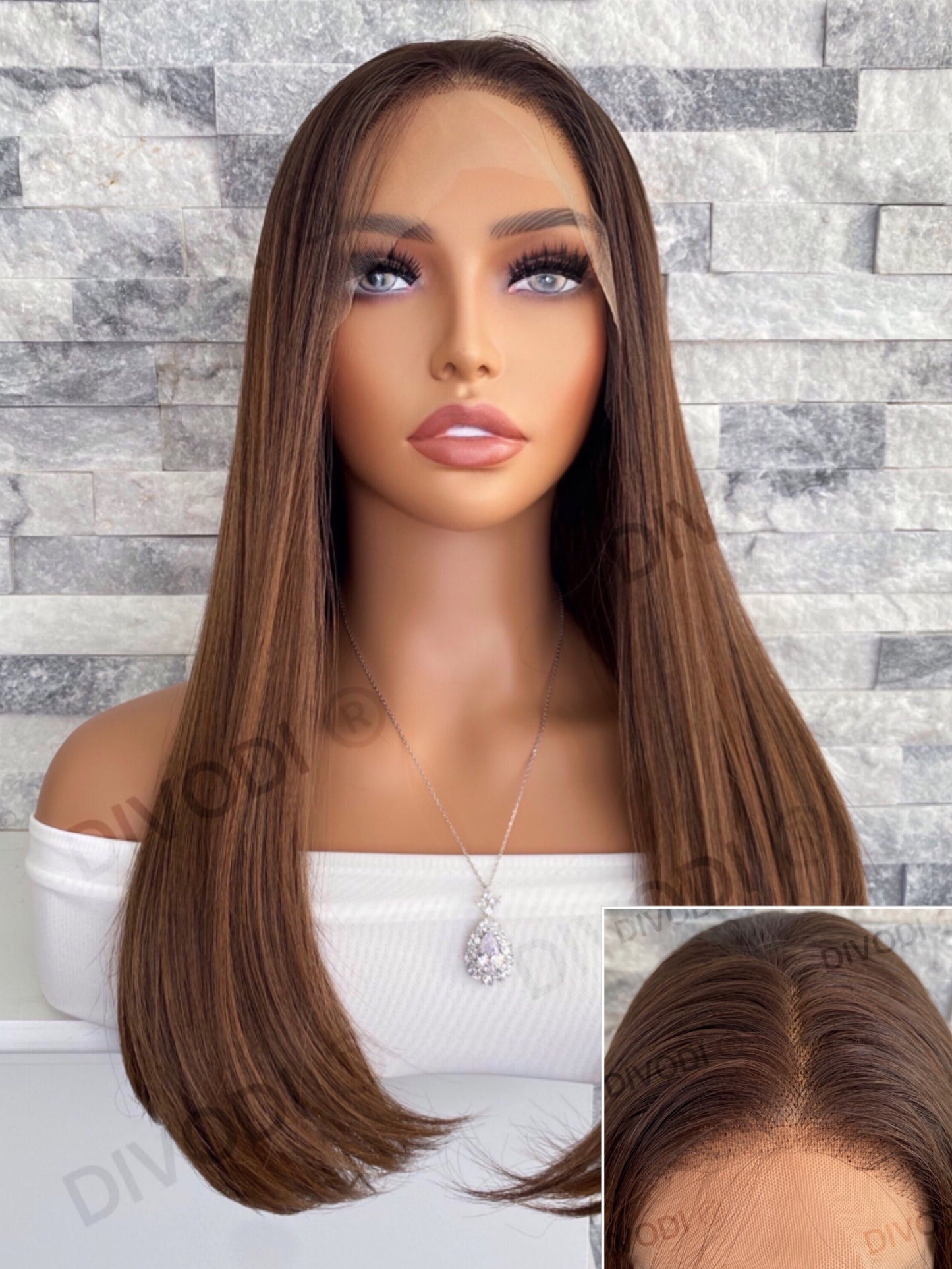 Sienna-Brown/Highlights Futura Fiber (13"x 3") Lace Front Wig