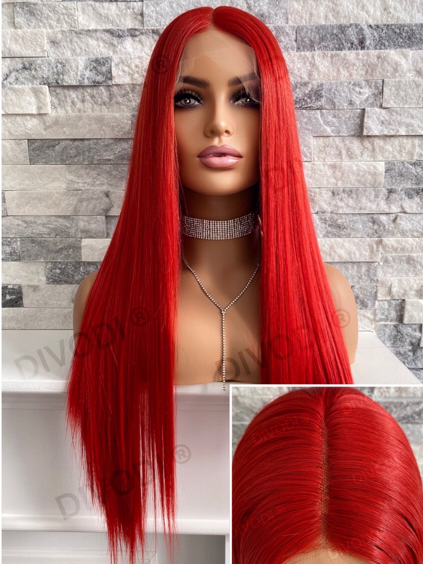 Scarlet-Red Futura Fiber T-Part Lace Front Wig