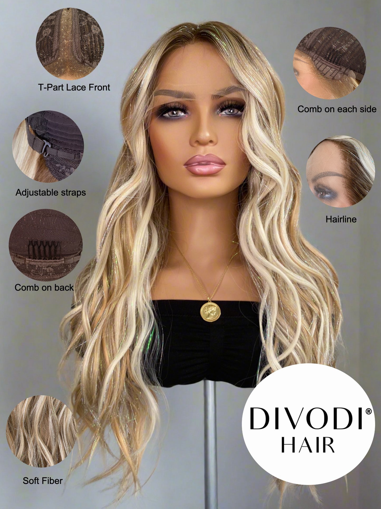 Starlight-Ombre Blonde Futura Fiber/Tinsel Blend T-Part Lace Front Wig