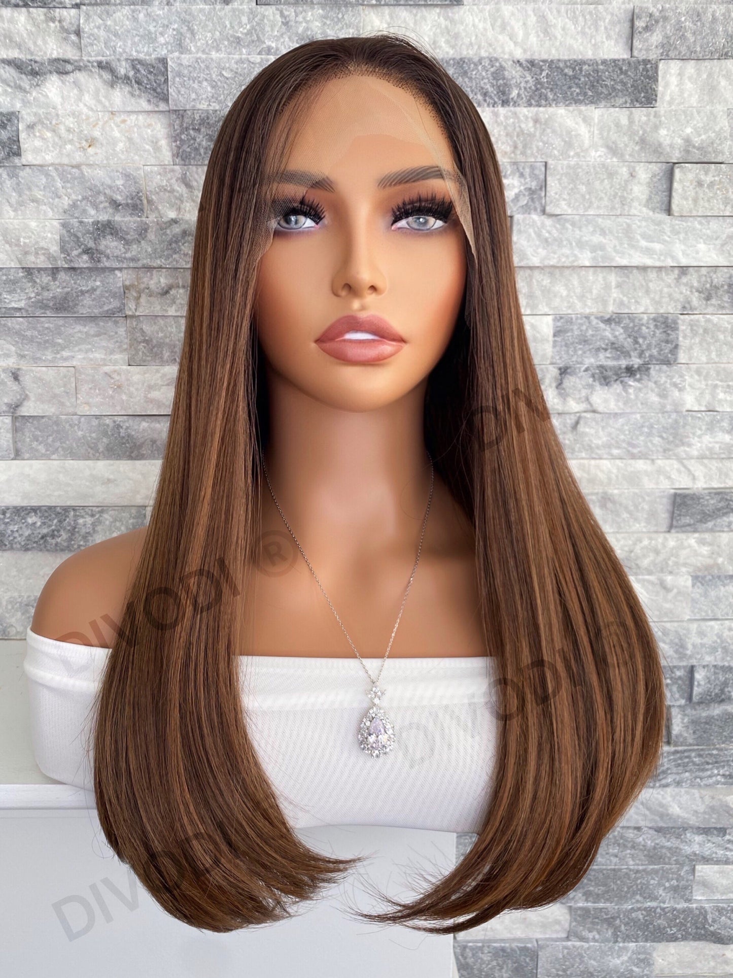 Sienna-Brown/Highlights Futura Fiber (13"x 3") Lace Front Wig